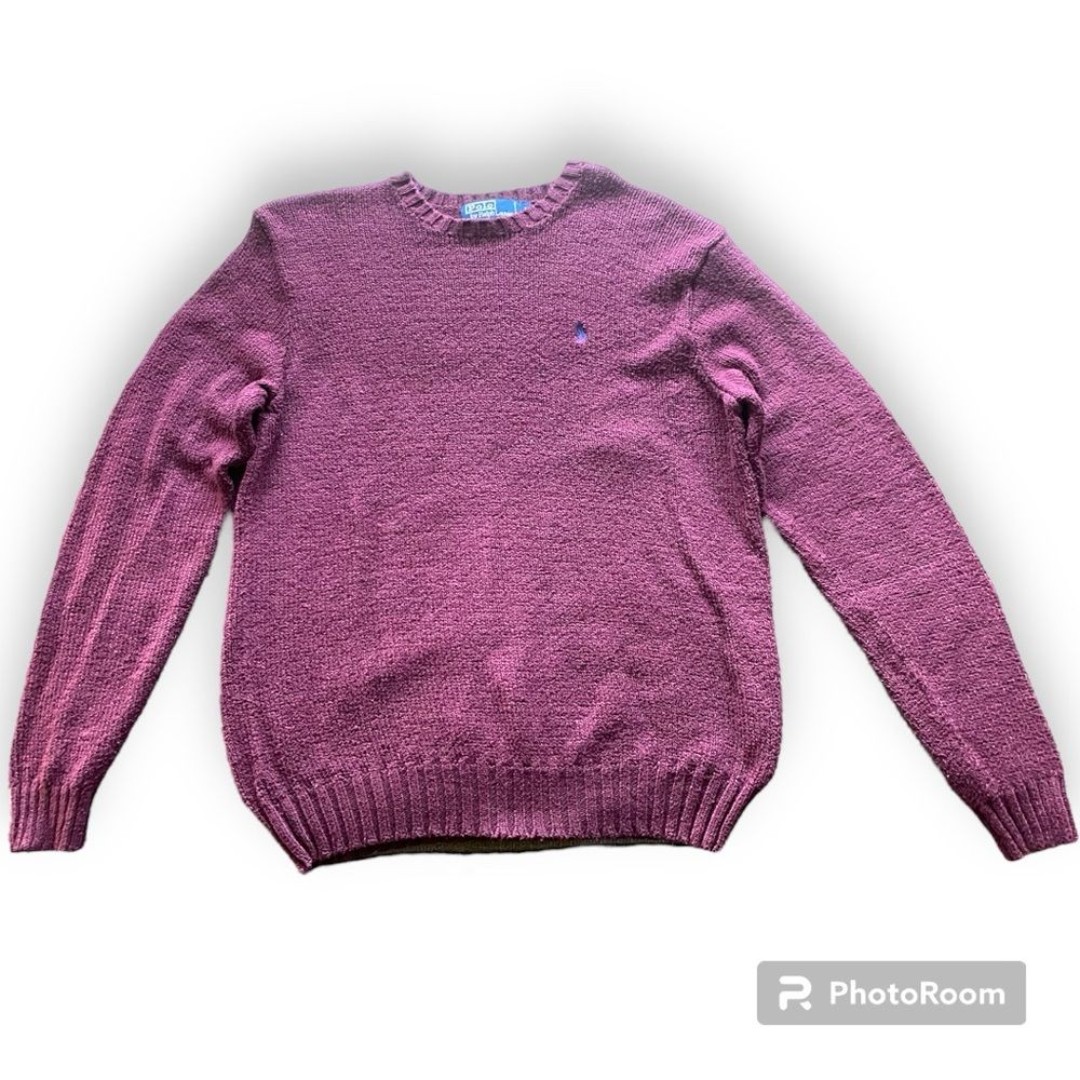 Polo by Ralph Lauren vintage burgundy wine chunky knit grandpa sweater size L