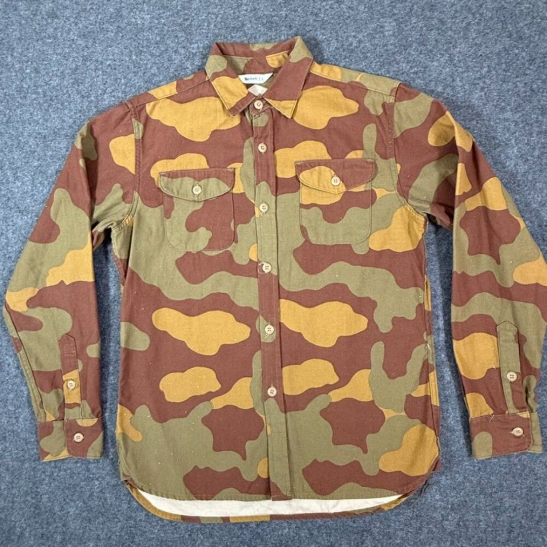 3Sixteen Mens Camo Utility Button Shirt Sz Large Slim Fit Green Brown Work Hunt