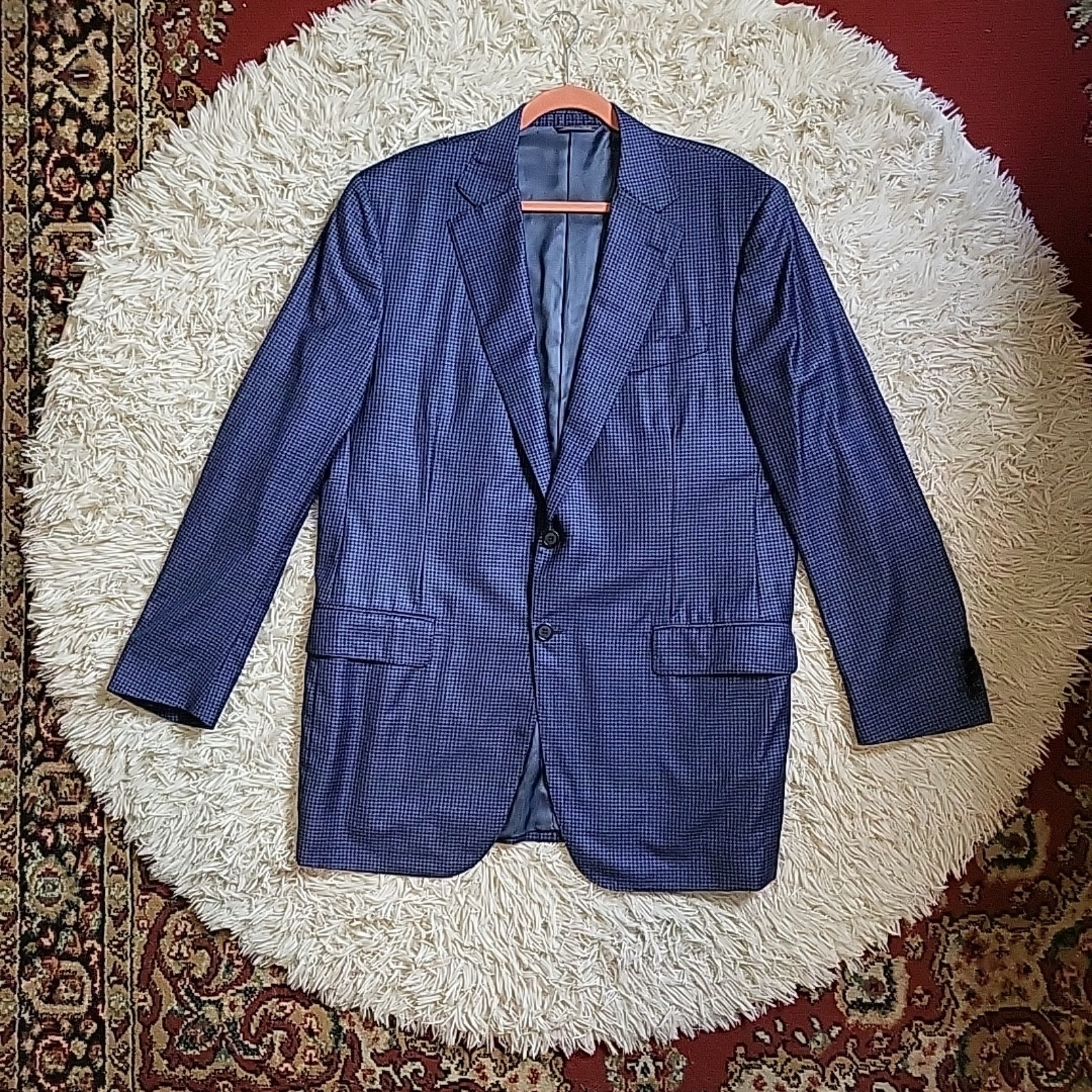 Trussini Linea Nuova Men's Blue Micro Check Blazer Suit Jacket US 46 or IT 56