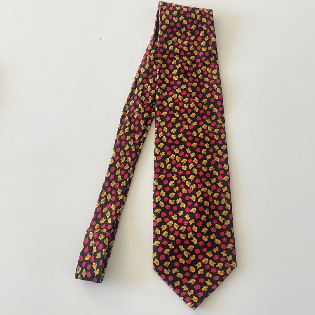 Valentino Oliver 100% Silk Men’s Formal Floral Tie - Black Red and Yellow