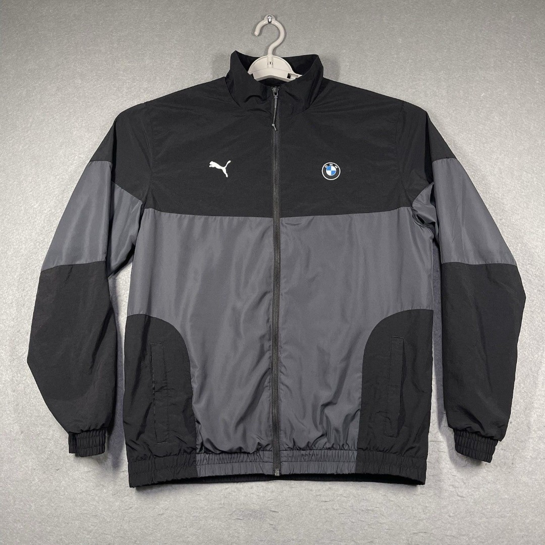 BMW Jacket Men Medium Black Gray Puma Motorsport Colorblock Windbreaker Full Zip