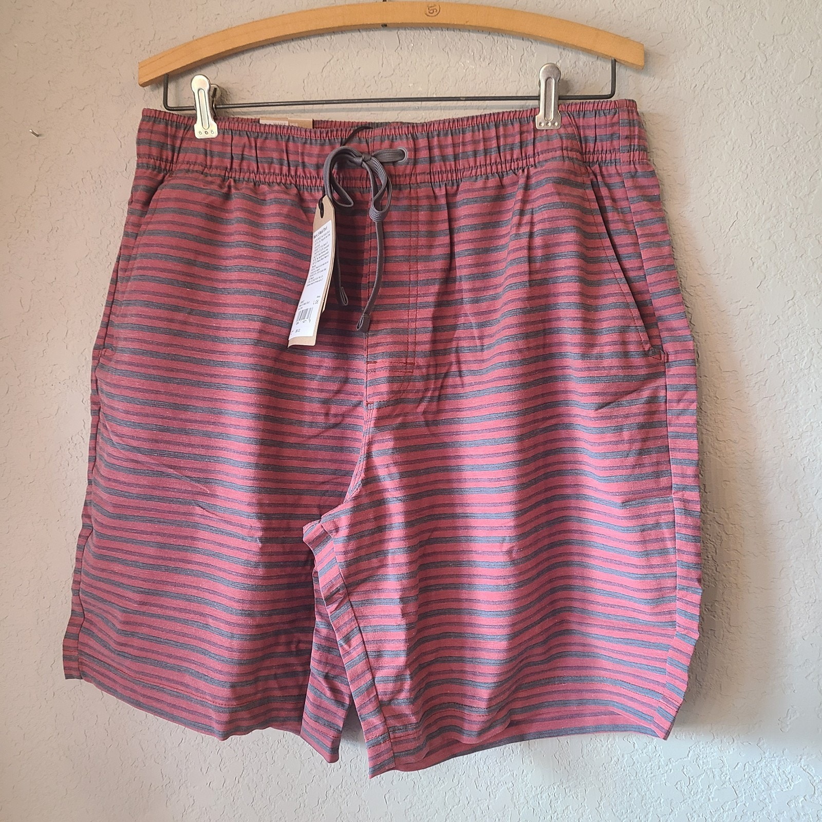Prana Metric E-Waist Shorts Swim Trunks Mens L Red Drawstring Organic SPF 50