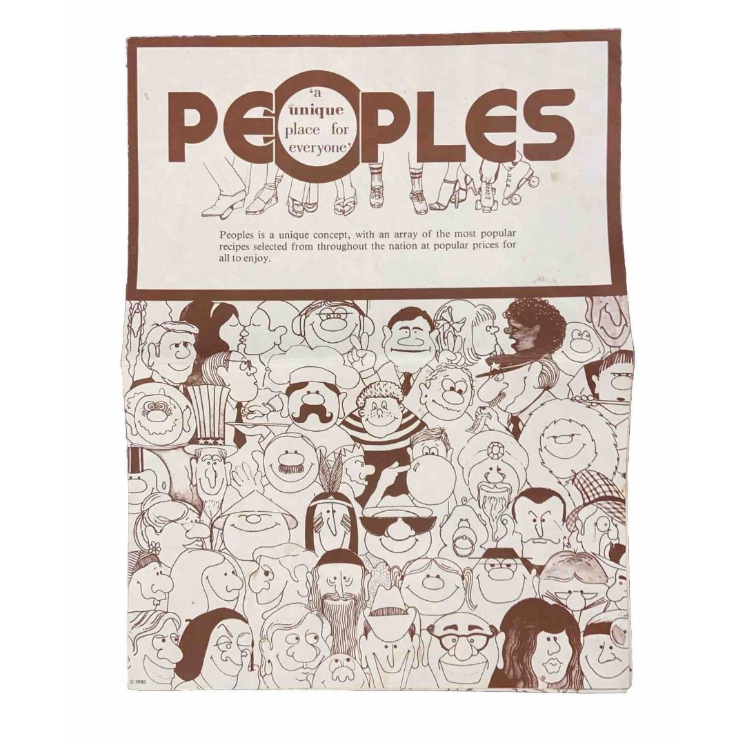 PEOPLES RESTAURANT DALLAS/FORT WORTH TEXAS 1980 Large Menu & Fold-Out Map