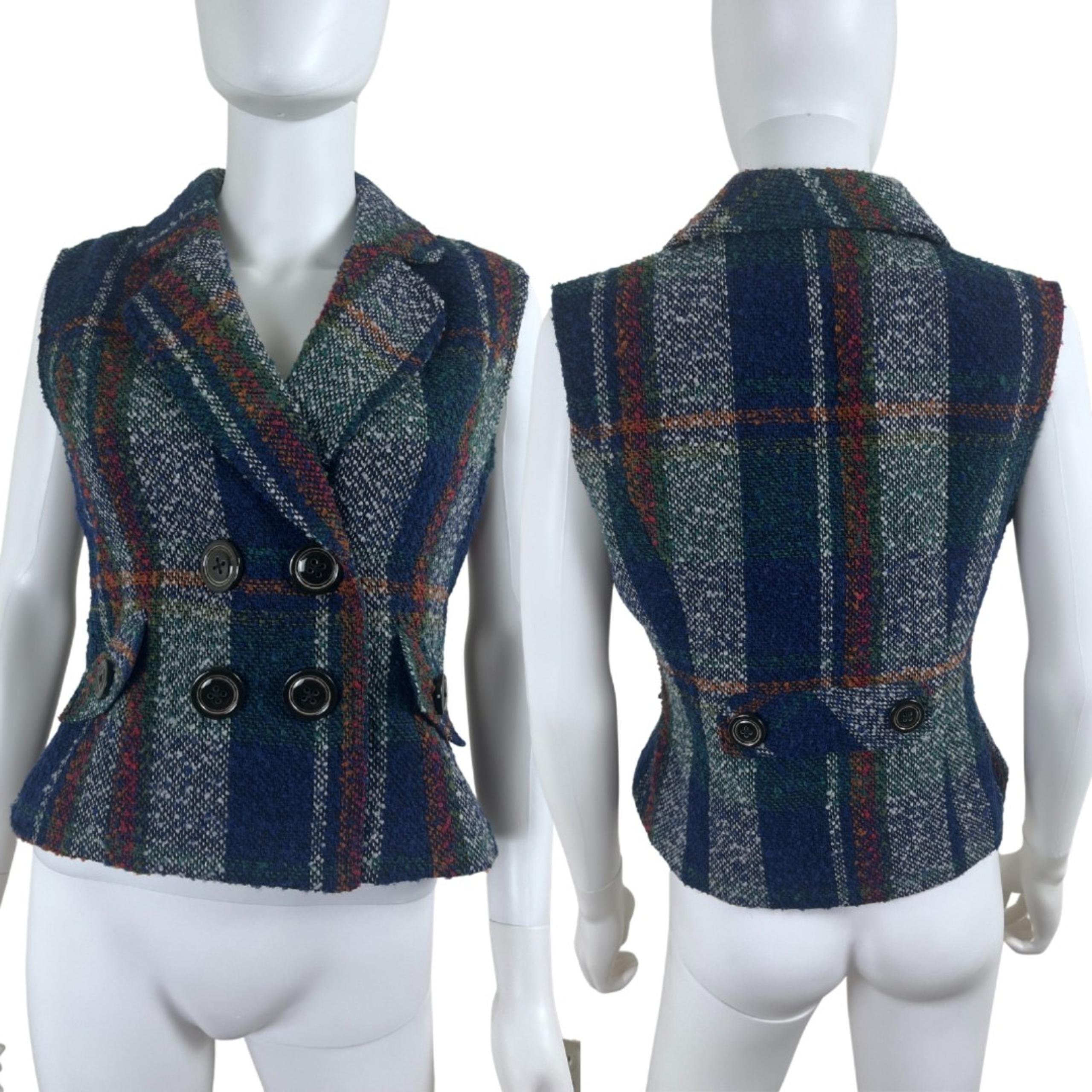 Size S Wool Plaid Double Breasted Sleeveless Vest Sweater Holiday Party - CAbi