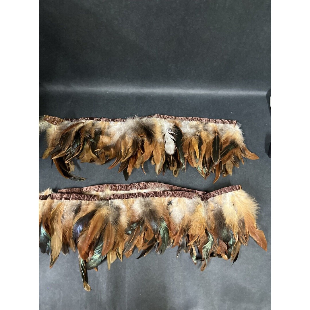 2 Pc Stitched Half-Bronze Schlappens Feathers 1Yd W/Brown Satin Ribbon Edge