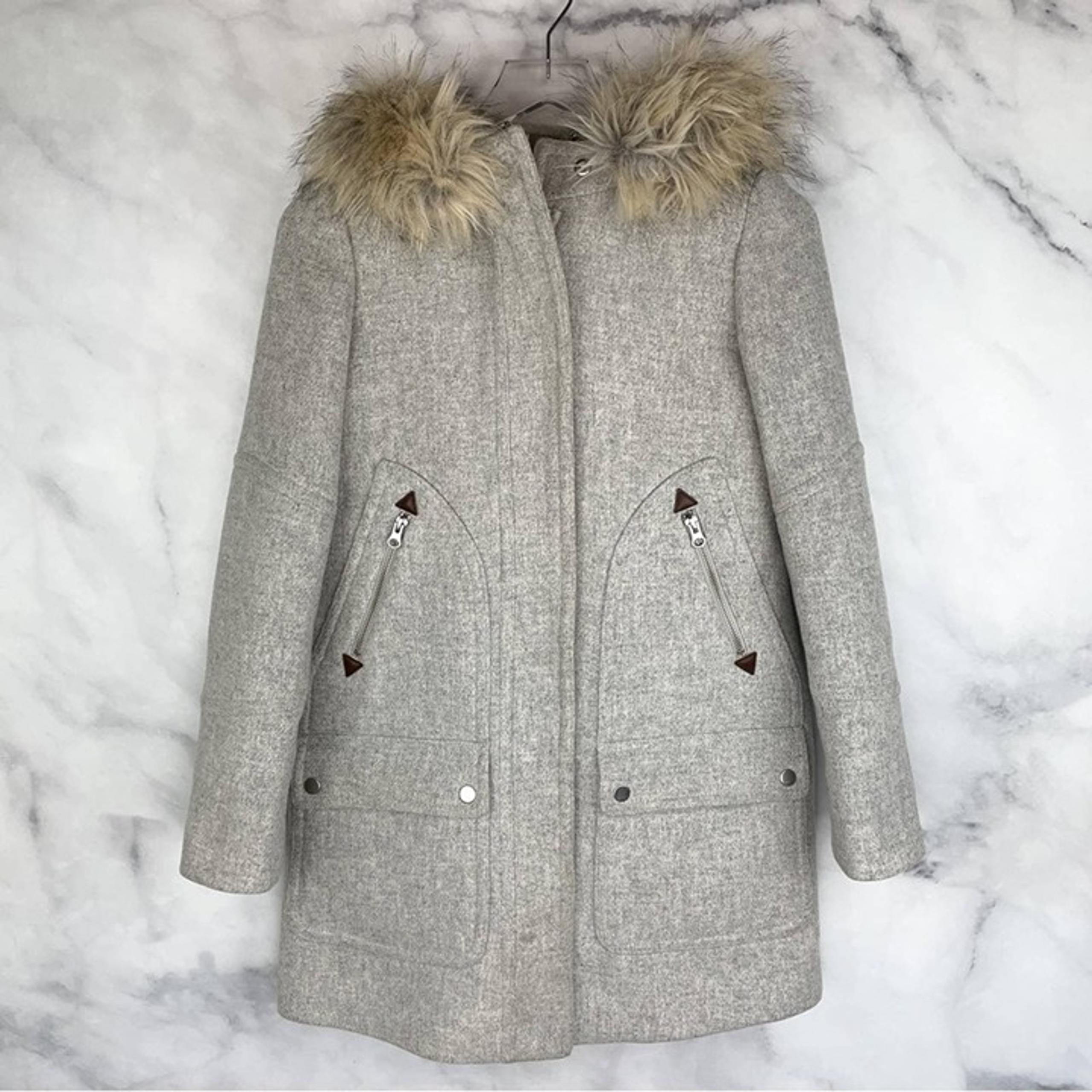J. Crew Chateau Parka Italian Wool Stadium Cloth Coat Fur Hood B3901 Gray 00