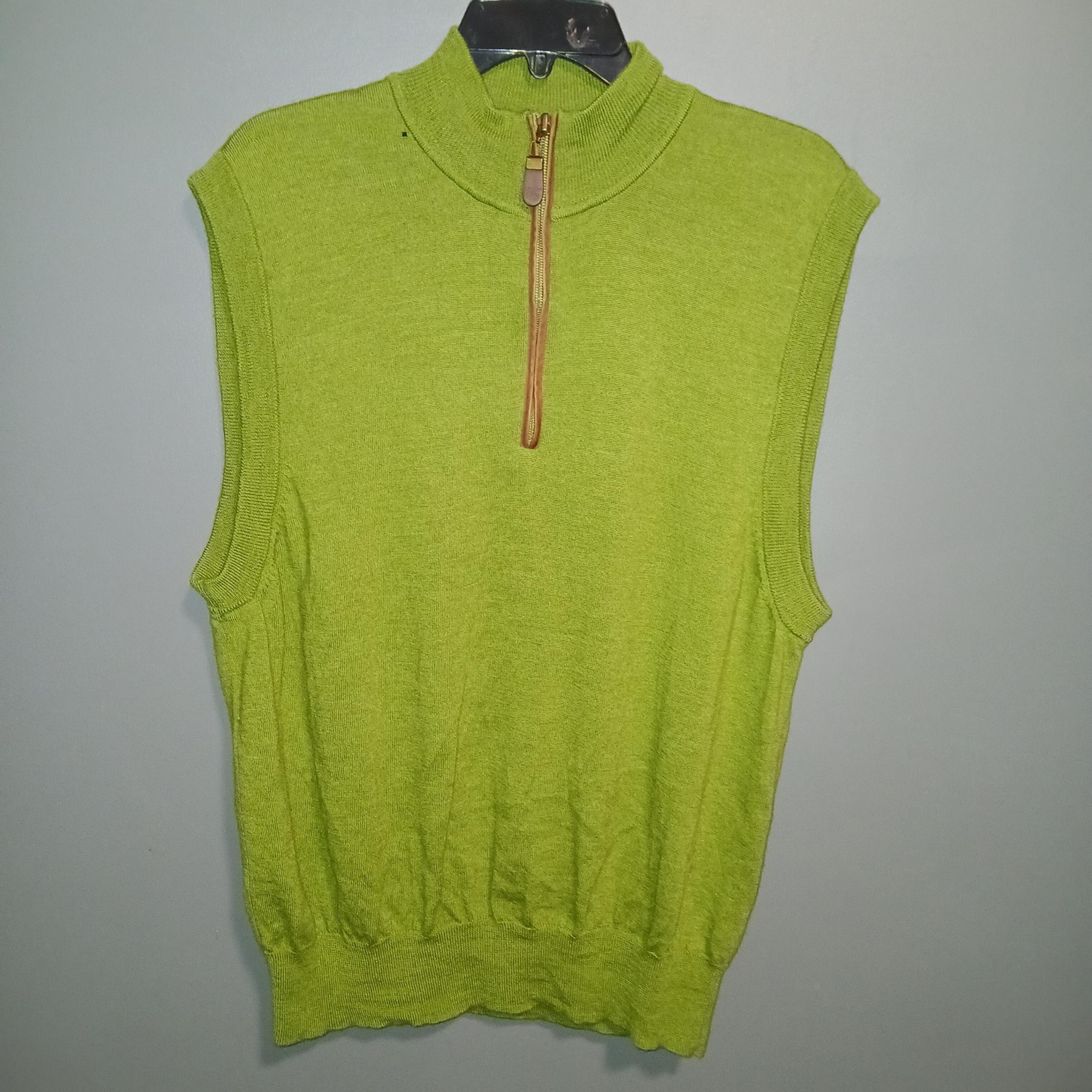 Men's Orvis Pullover Quarter Zip Sweater Vest Green Brown 100% Merino Wool Large