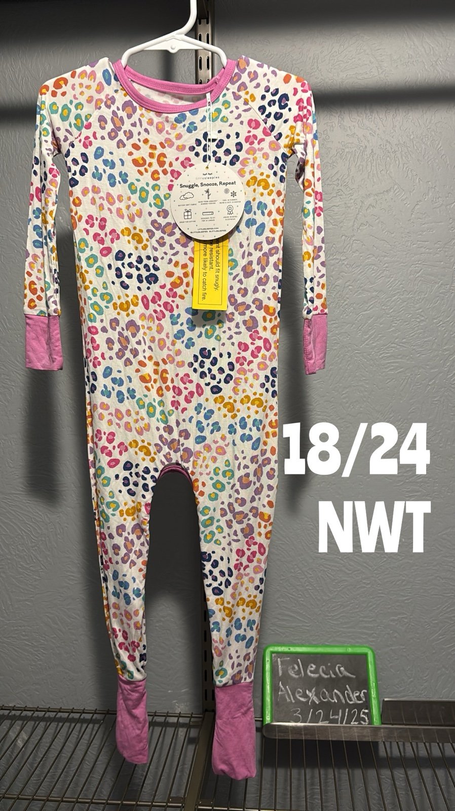 Little Sleepies 18/24 rainbow leopard zippy