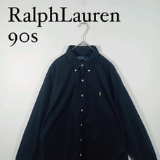 90s Ralph Lauren Long Sleeve Button Down Shirt, Solid Black with Embroidered Logo on Chest