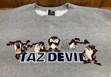 Nice 1997 Warner Bros Looney Tunes Taz Devil Gray Crewneck Sweatshirt Mens