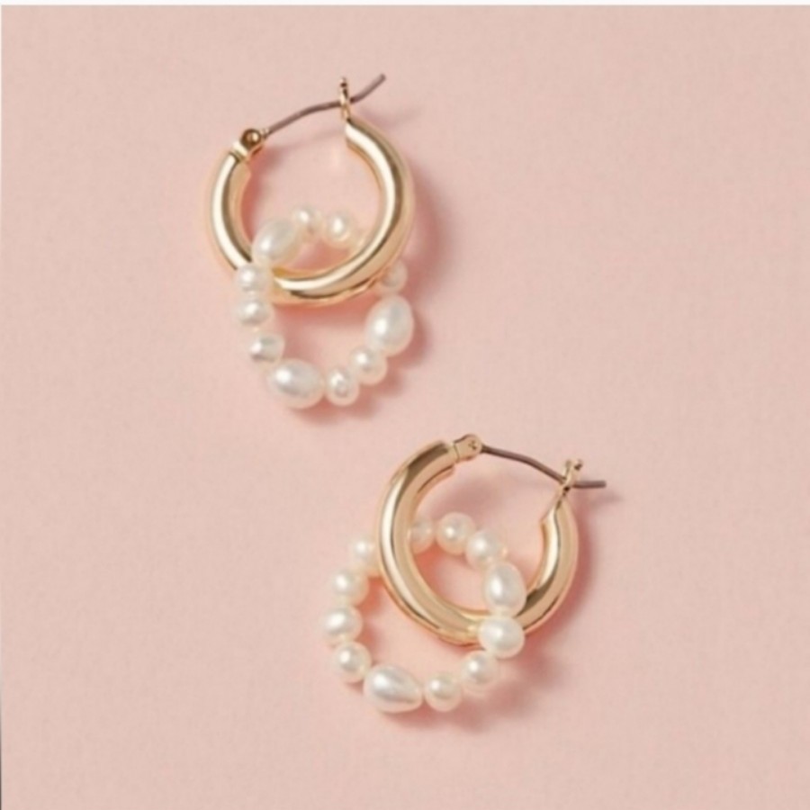 Anthropologie Double Hoop Pearl Earrings
