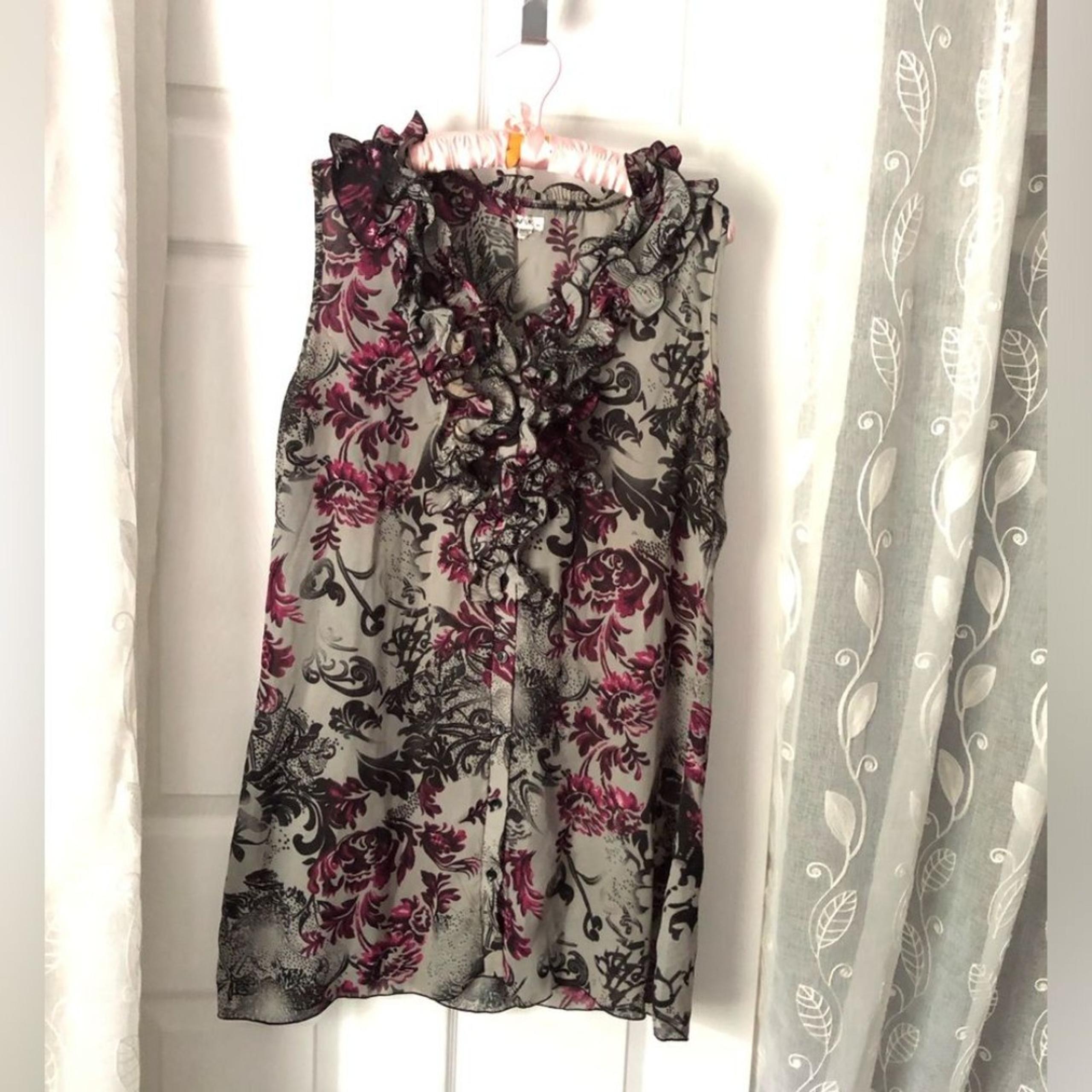 Jaipur boho paisley Floral Ruffle sleeveless button down shirt mini dress sz M