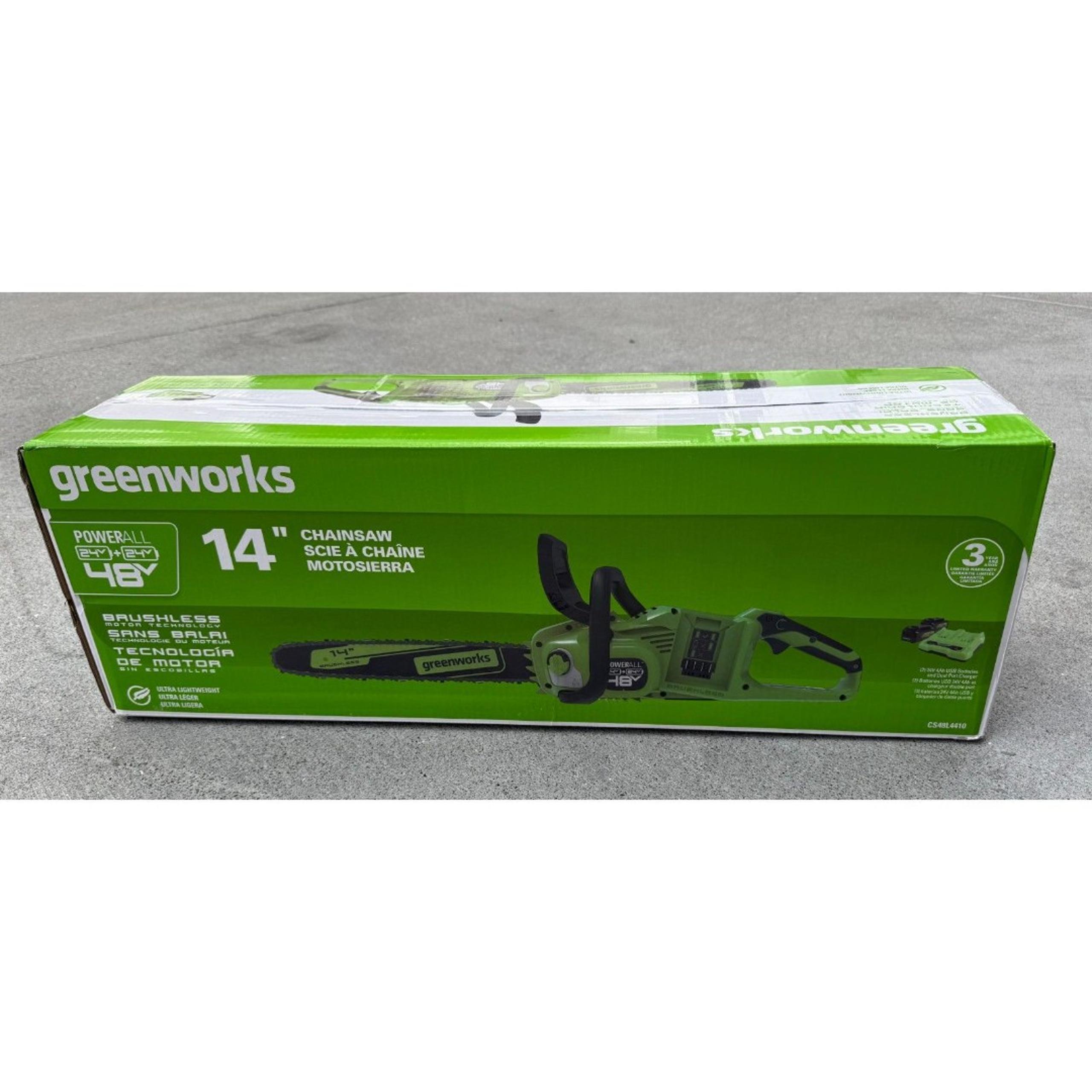 Greenworks 48V 14" Brushless Chainsaw Kit 2x4Ah Batteries & Charger New Sealed