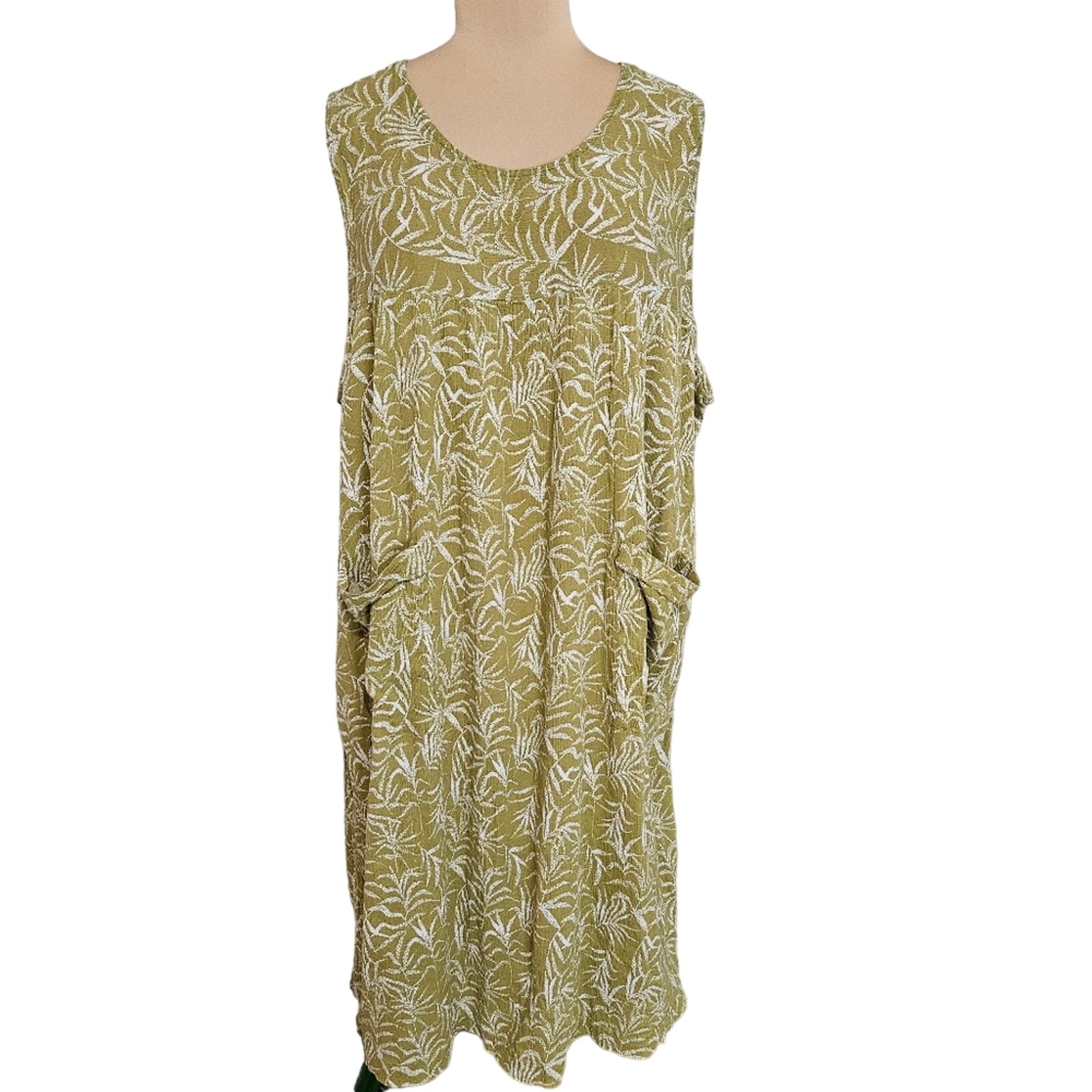 The Vermont Country Store Dress Green Patch Pockets Housedress Cotton Maxi Sz 2X