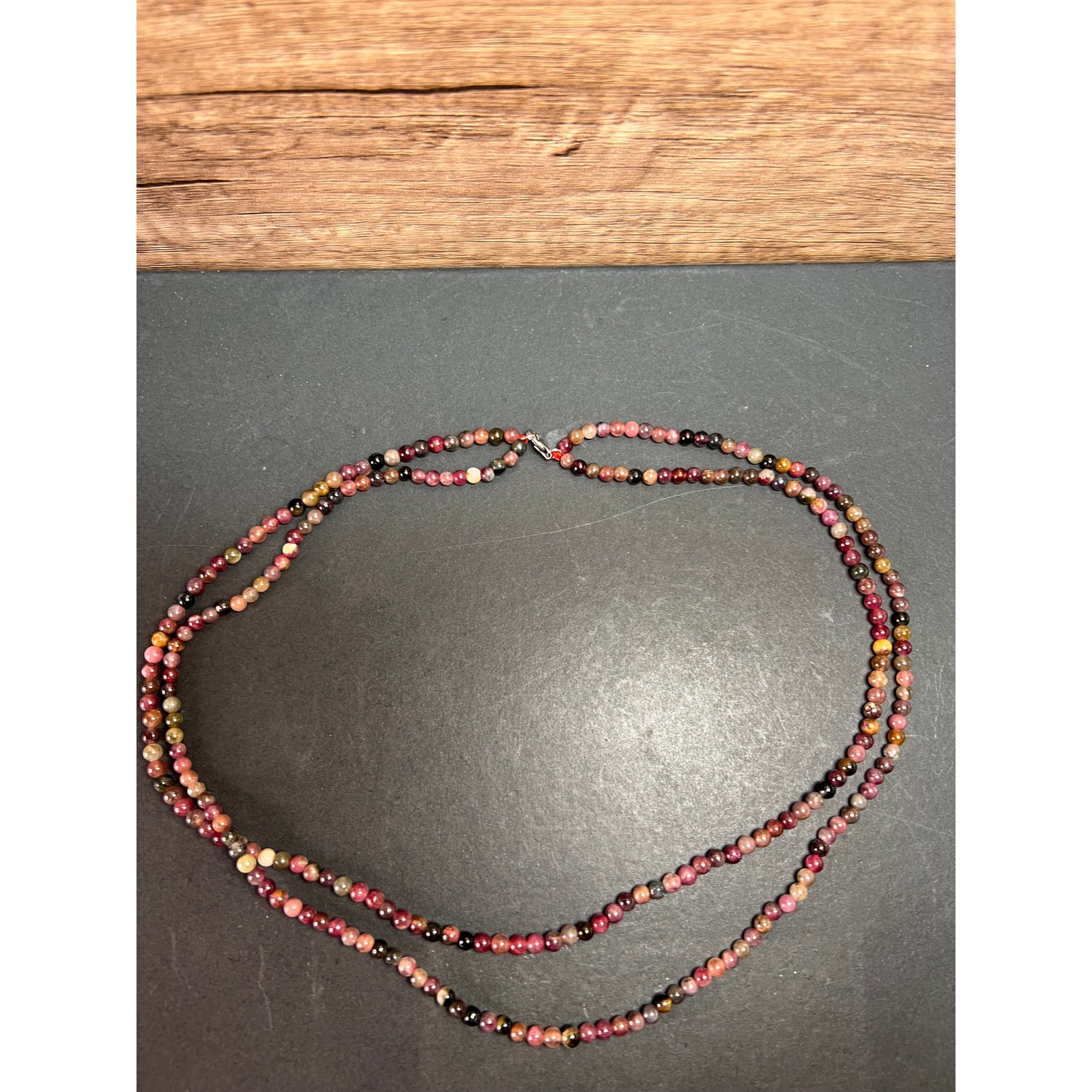 Multi watermelon tourmaline double strand necklace with 925 clasp