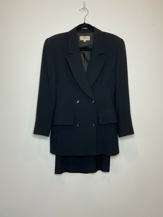 VTG Valentino Iconic Designer Double Breasted Black Skirt Suit Italy 4 (38)