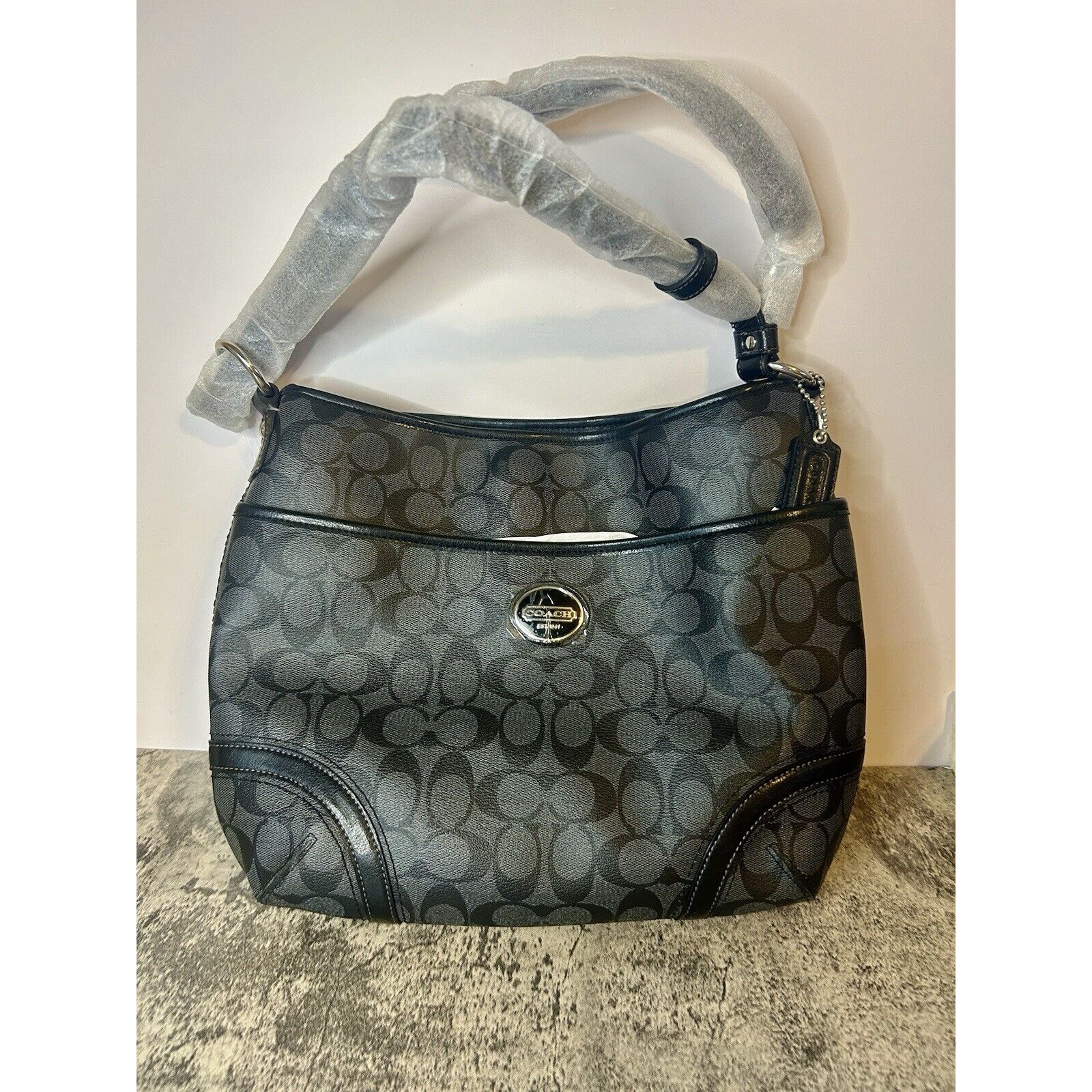 NWT Coach Signature Peyton, Pocket Tote, Shoulder Bag, Purse, Zip Top Black/Gray