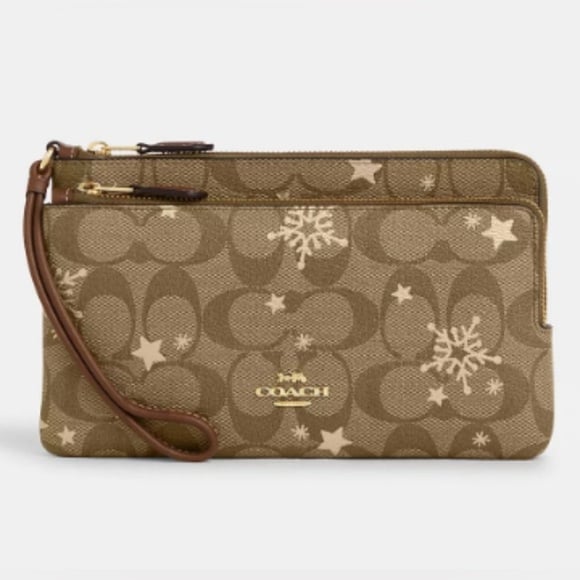 NEW Coach Double Zipper Wallet and Signature Canvas Star Snowflake