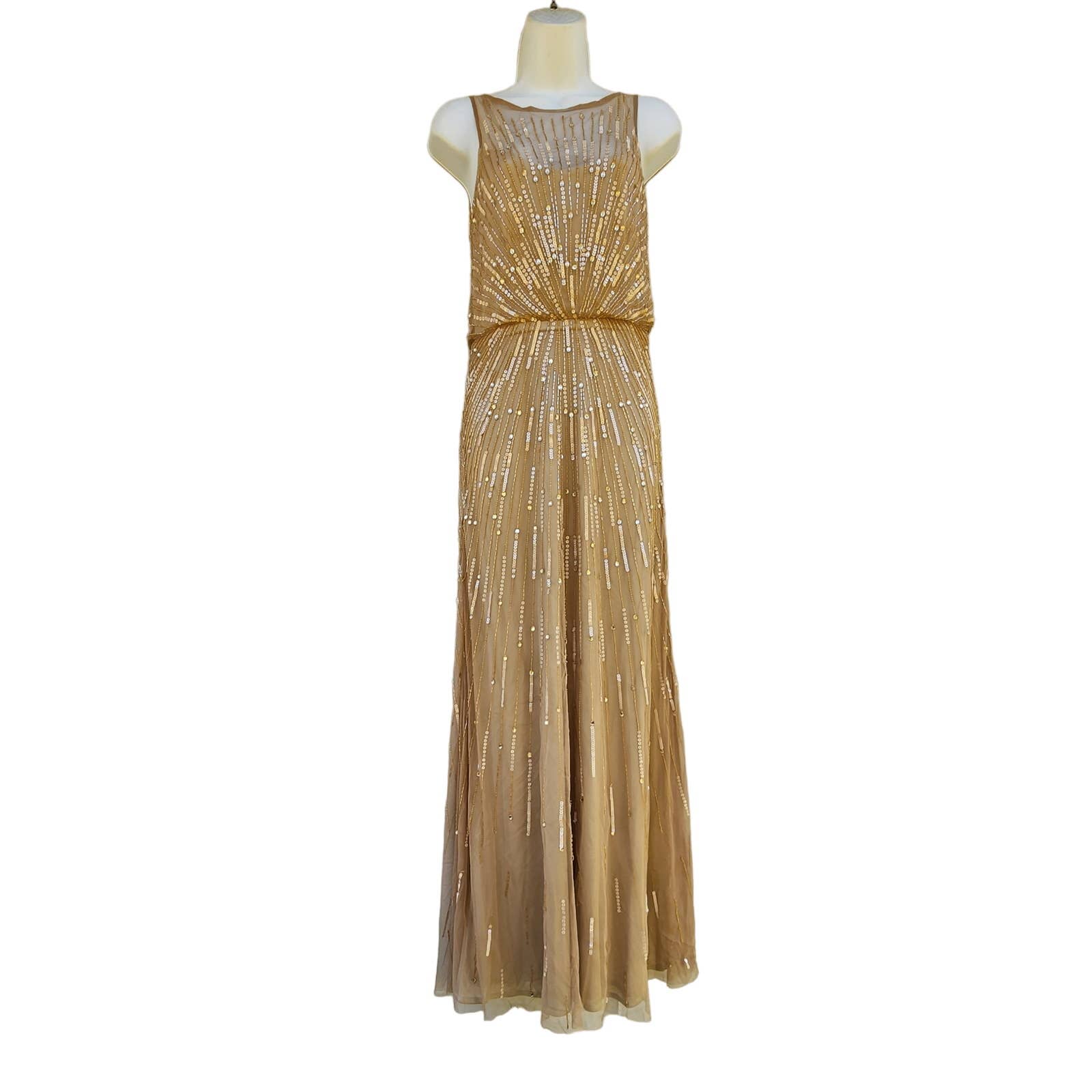 Adrianna Papell Embellished Beige Party Cocktail Evening Gown 4
