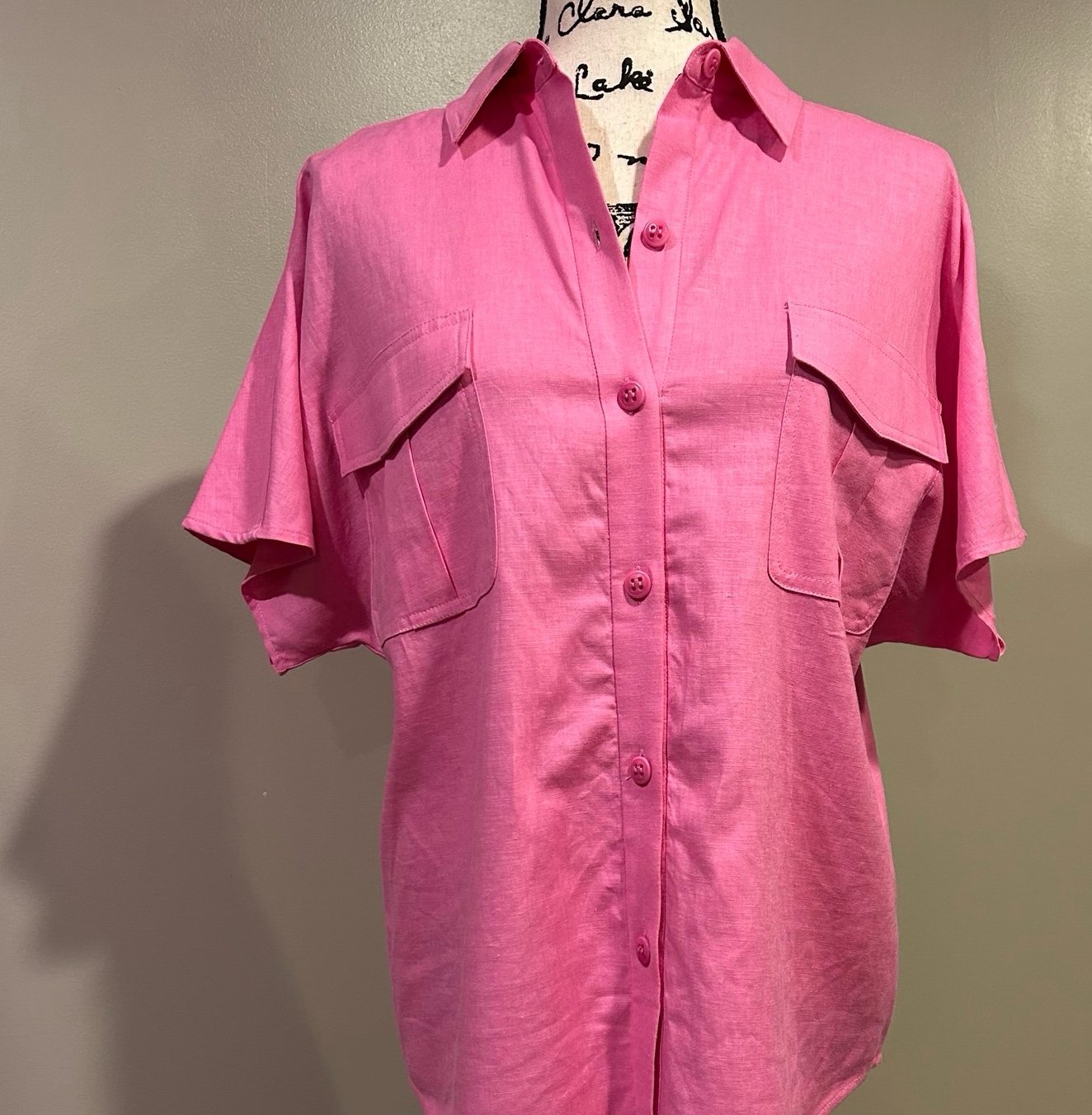 Trina Turk Vara Linen-Blend Point Collar Short Sleeve Cargo Pocket Coordinating