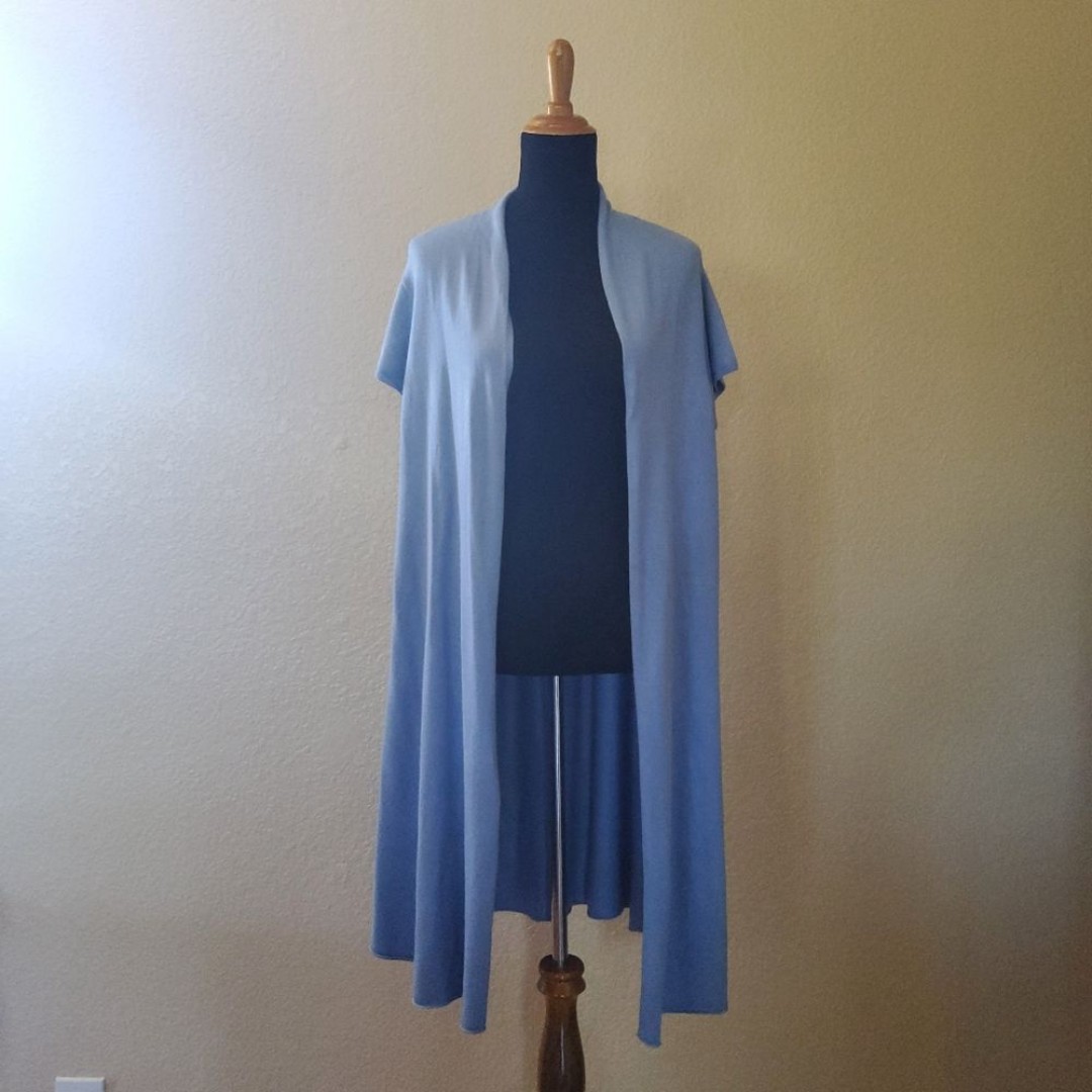 EILEEN FISHER Silk Cashmere Blue Long Cardigan Duster XL