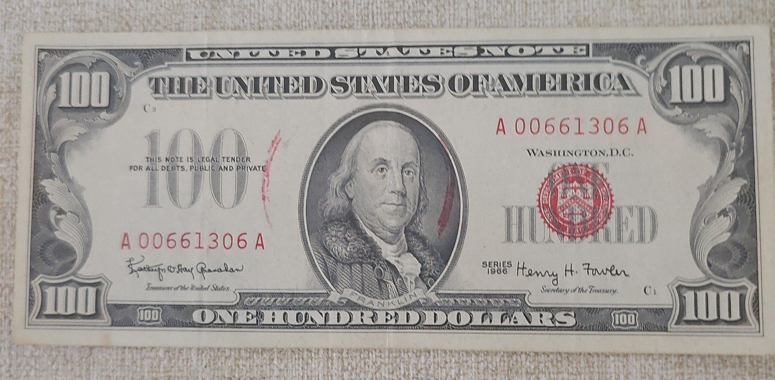 1966 US RED SEAL 100.00 NOTE CRISP BETTER ISSUE