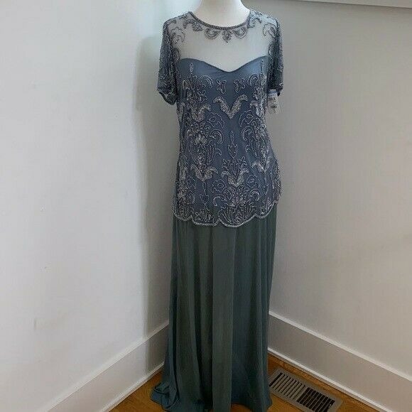 Pisarro Nights Womens Silver Mock Two-Piece Beaded Bodice Evening Long Dress 6