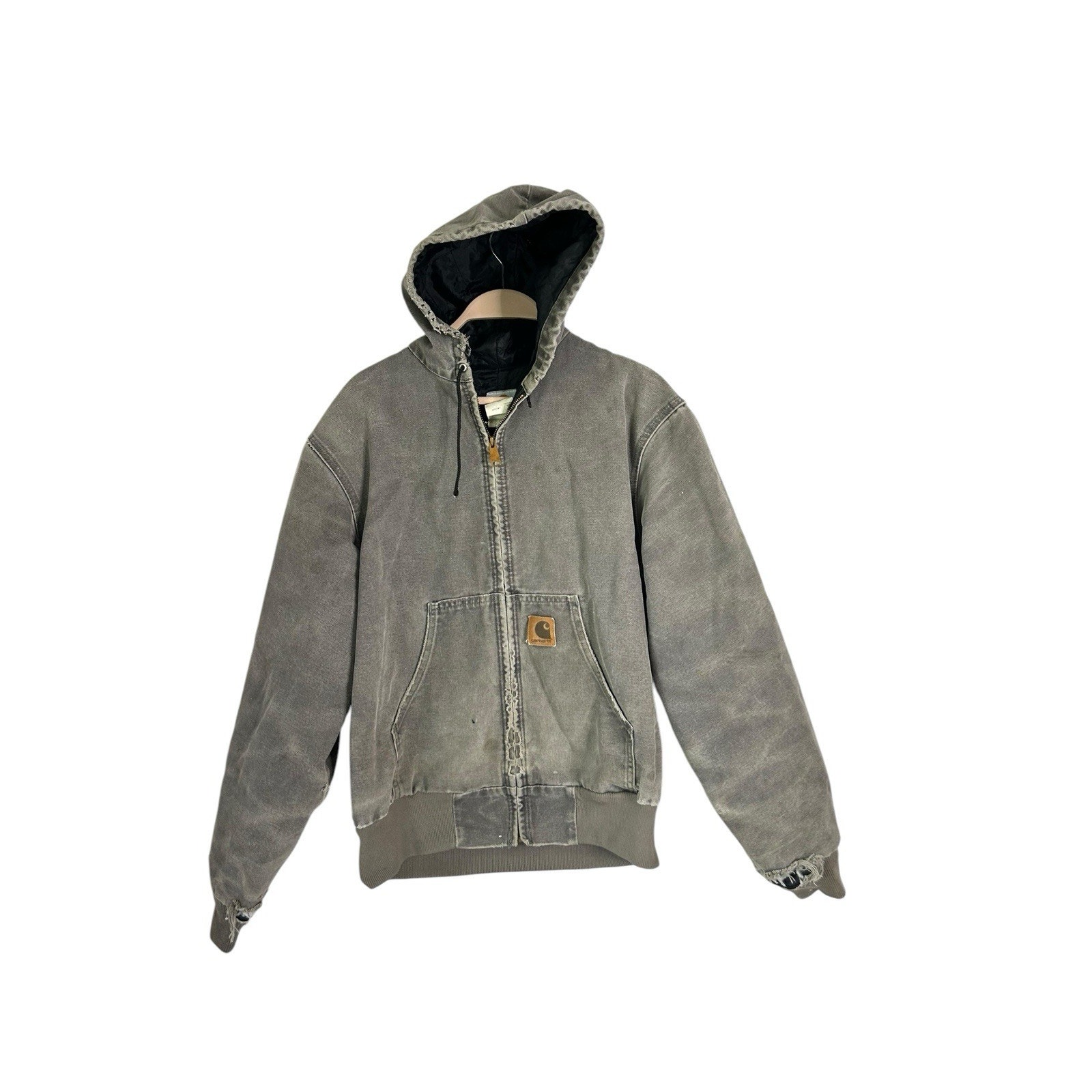 Vintage Carhartt Quilt Lined Jacket Hooded Cement Grey J06 CMT Sz M Destroyed