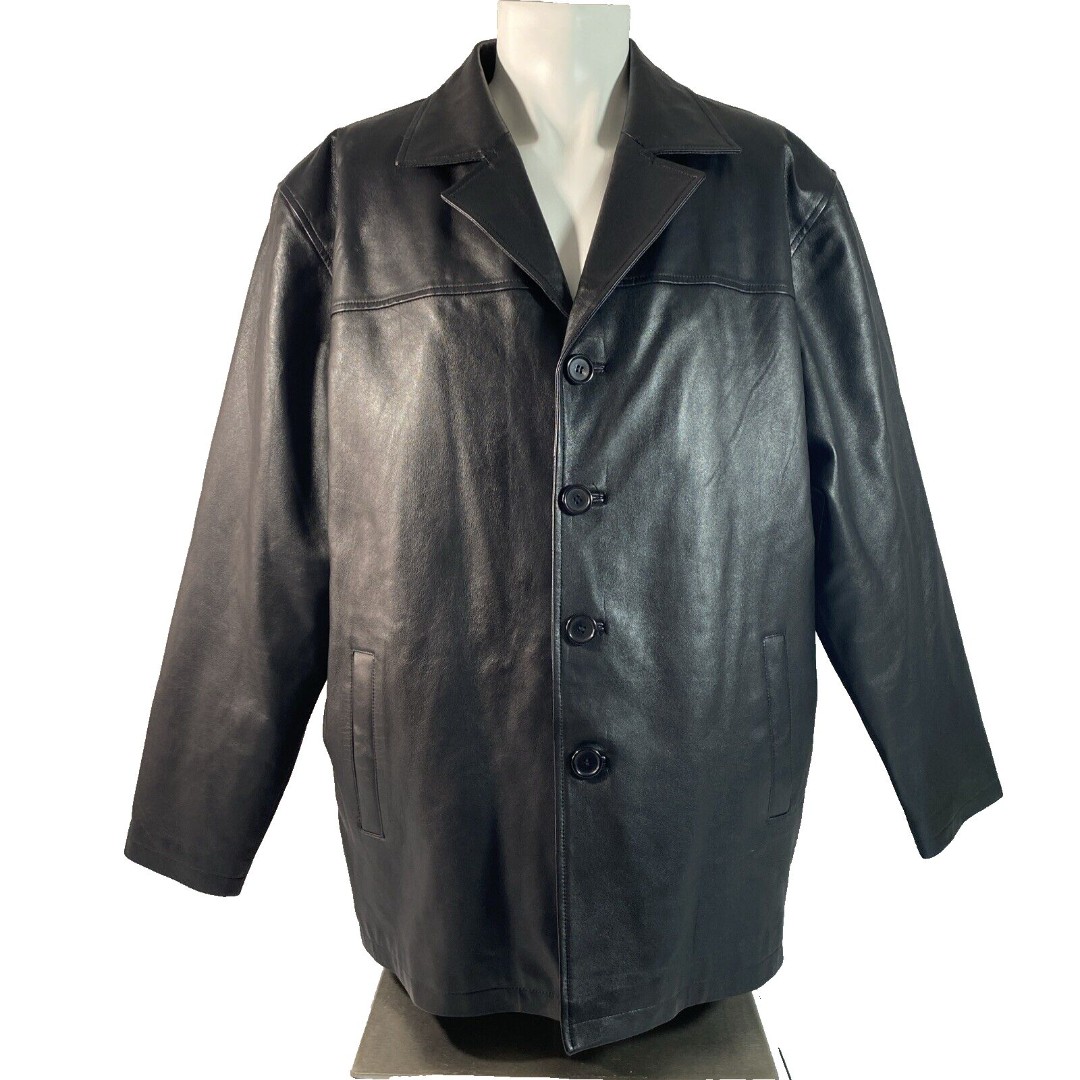 Fionte Italy Leather Jacket Coat Men' Large Black Removable Lining Super Soft
