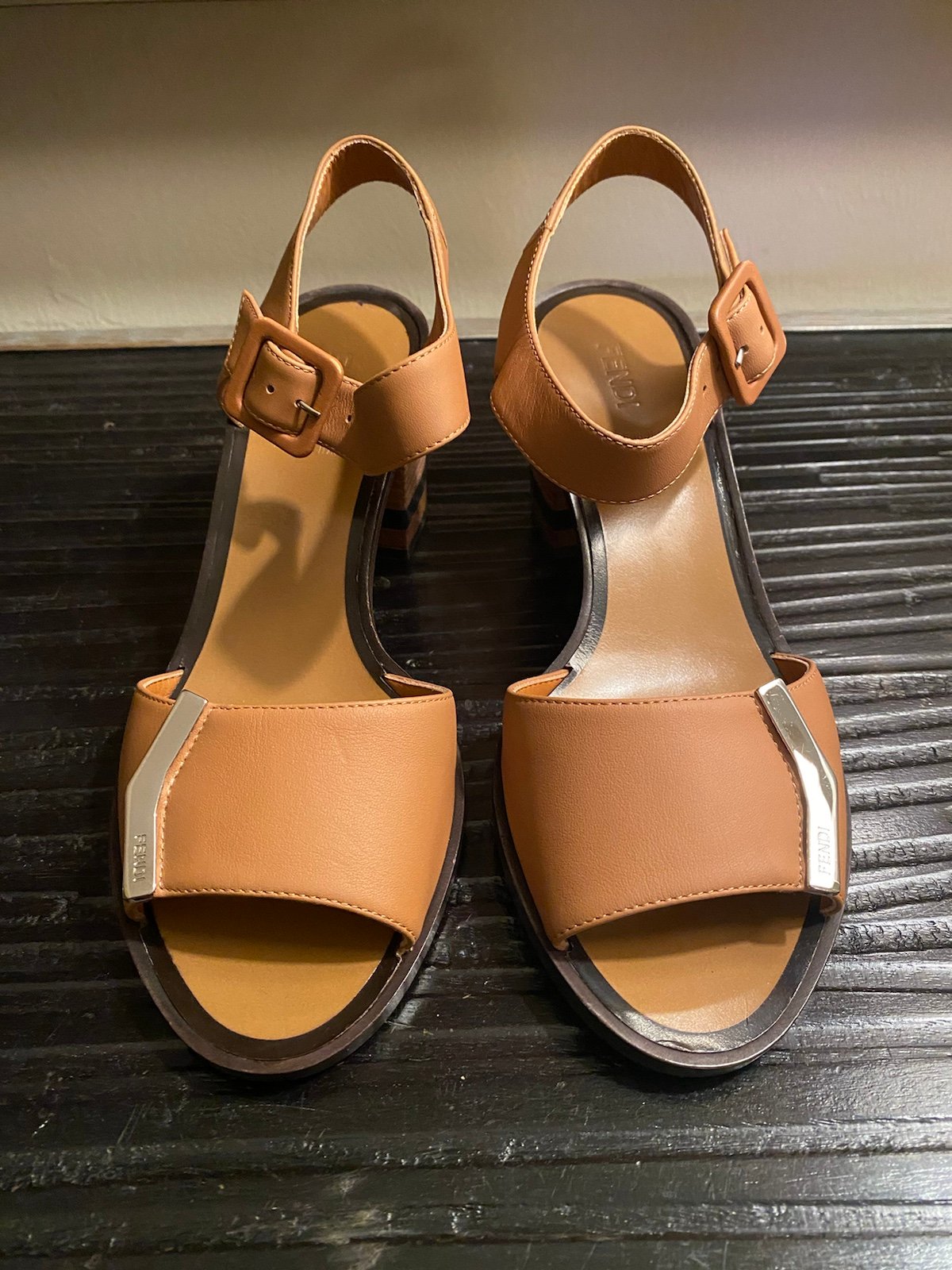 BNIB NEW Brown Fendi Demetra Block Heel Sandals 36.5 790!