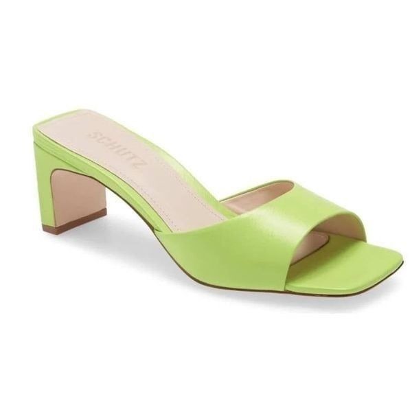 Schutz Queliana Slide Sandal Mule In Wild Lime Leather Sz 7.5
