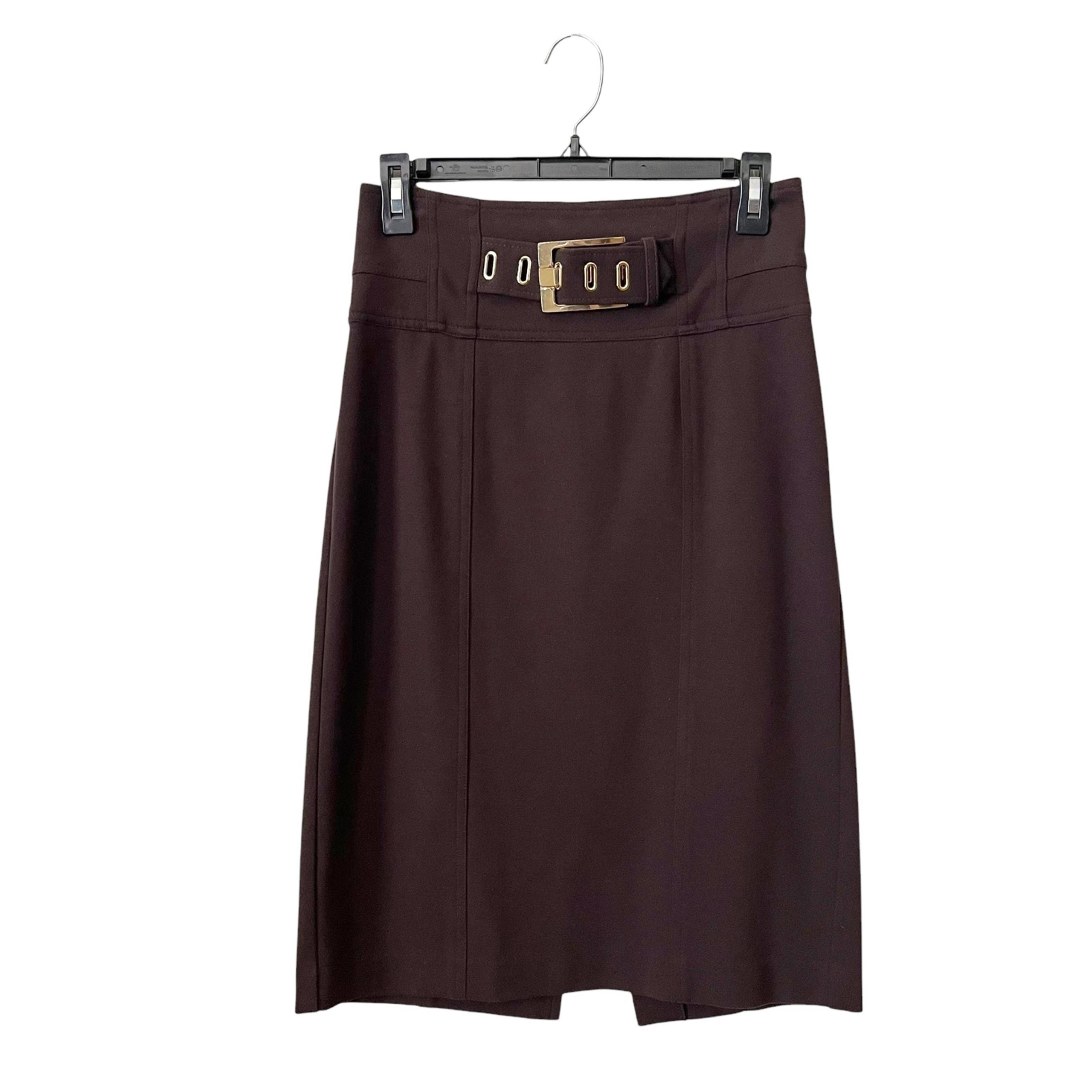 Cache Contour Collection Pencil Skirt Size 2 Gold Buckle Brown Ponte Straight
