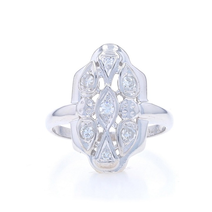 White Gold Diamond Vintage Cluster Ring - 14k Single Cut .14ctw LX4156
