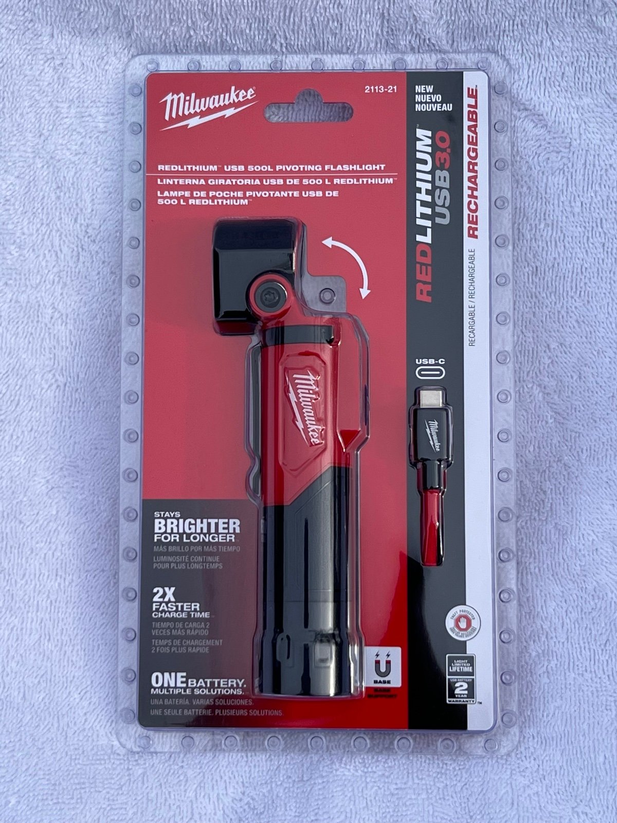 Milwaukee REDLITHIUM™ 500 Lumen USB Pivoting Flashlight (2113-21)
