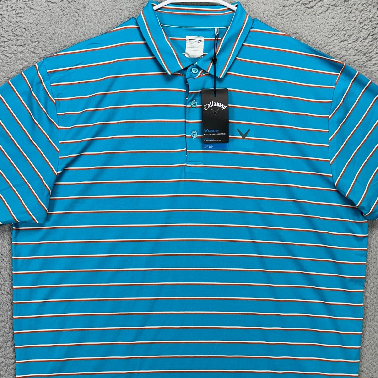 Callaway Opti-Dri Golf Polo Shirt Mens 2XL Blue Stripe Stretch Rugby Logo NEW