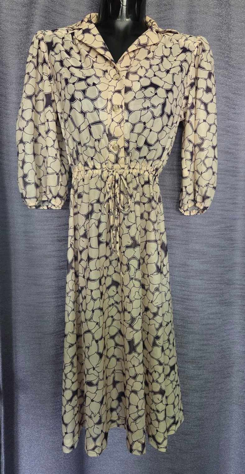 1970's vintage Lehigh sheer purple and cream collared dress, sz 12 RARE