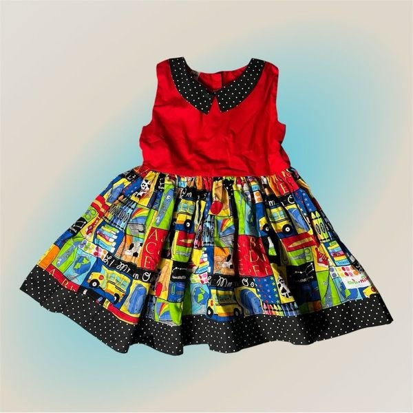 Red & Black School Themed Sleeveless Dress Size 4 by Chris n Missy