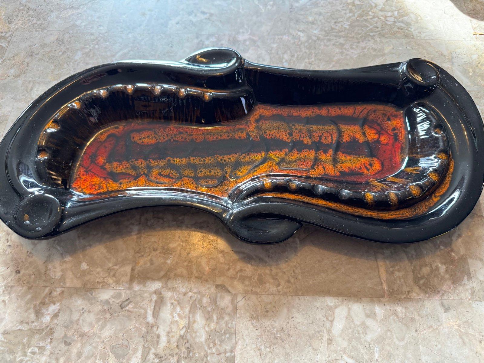 Vintage Marcia California Ceramic Art Ashtray Lava Glazed Atomic Coppervein MCM.