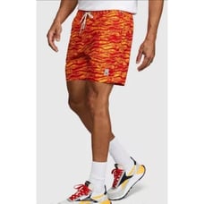 Psycho Bunny Men's Neon Red Orange Wavy Print Foley Graphic Swim Trunks XXXL