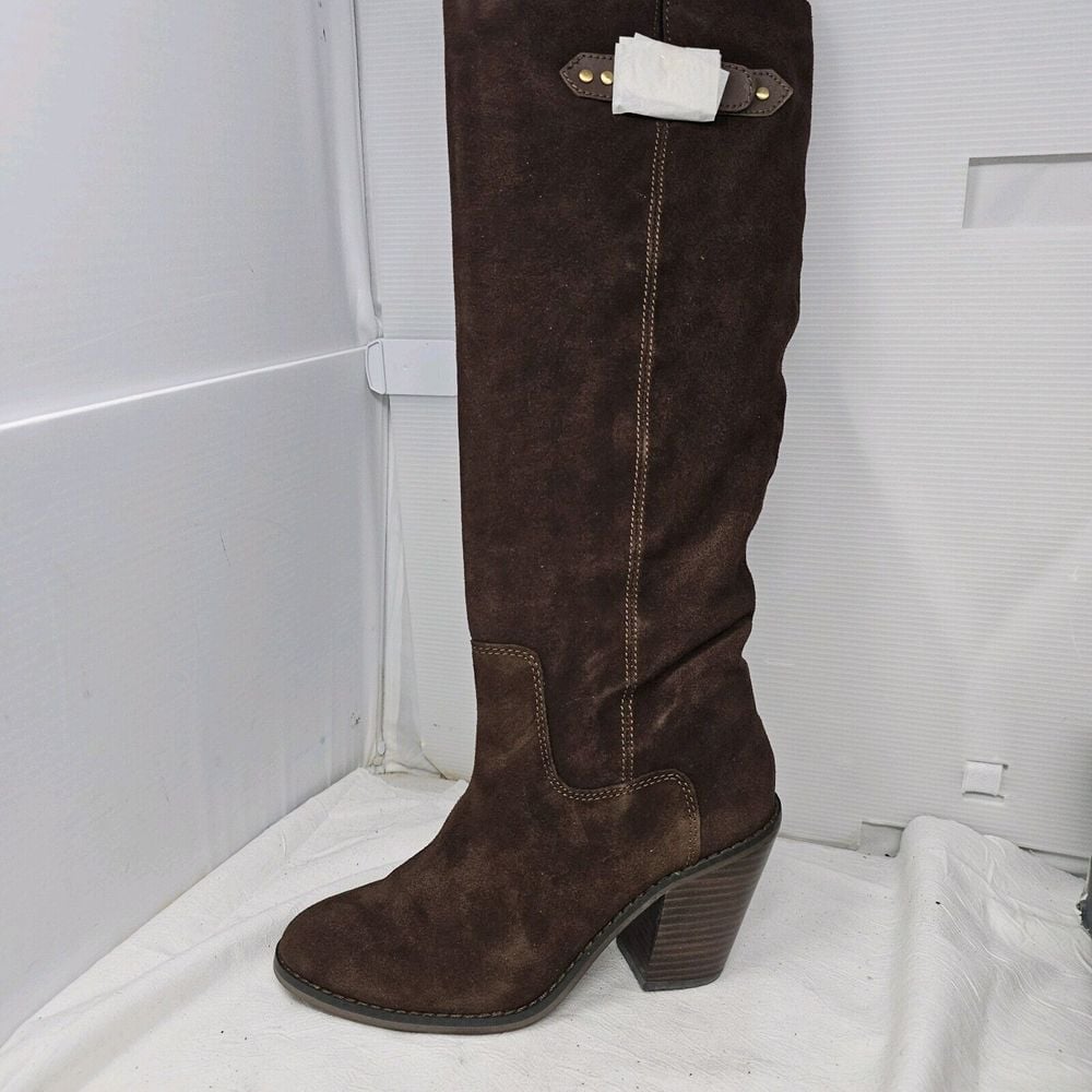 Kelsi Dagger Boots Brooklyn Brown Leather Cow Suede Woman Sz 10 Knee High