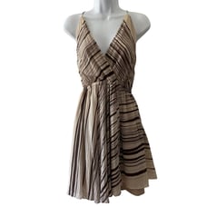 Mara Hoffman Dress Brown Tan Striped Strappy Sundress Mini Y2K Elastic Waist