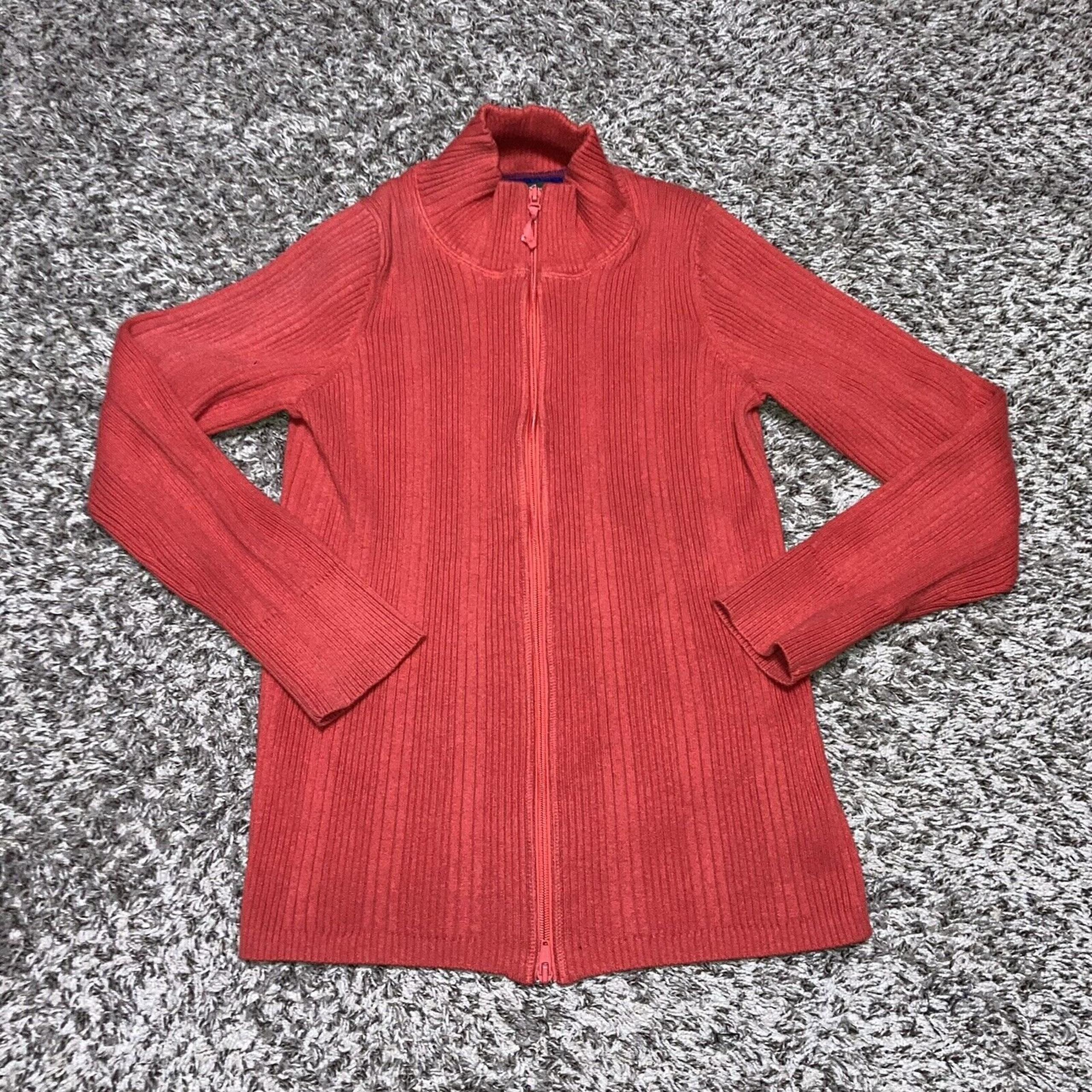 Eddie Bauer Women’s Sweater- Ribbed Full Zip Size Large Orange