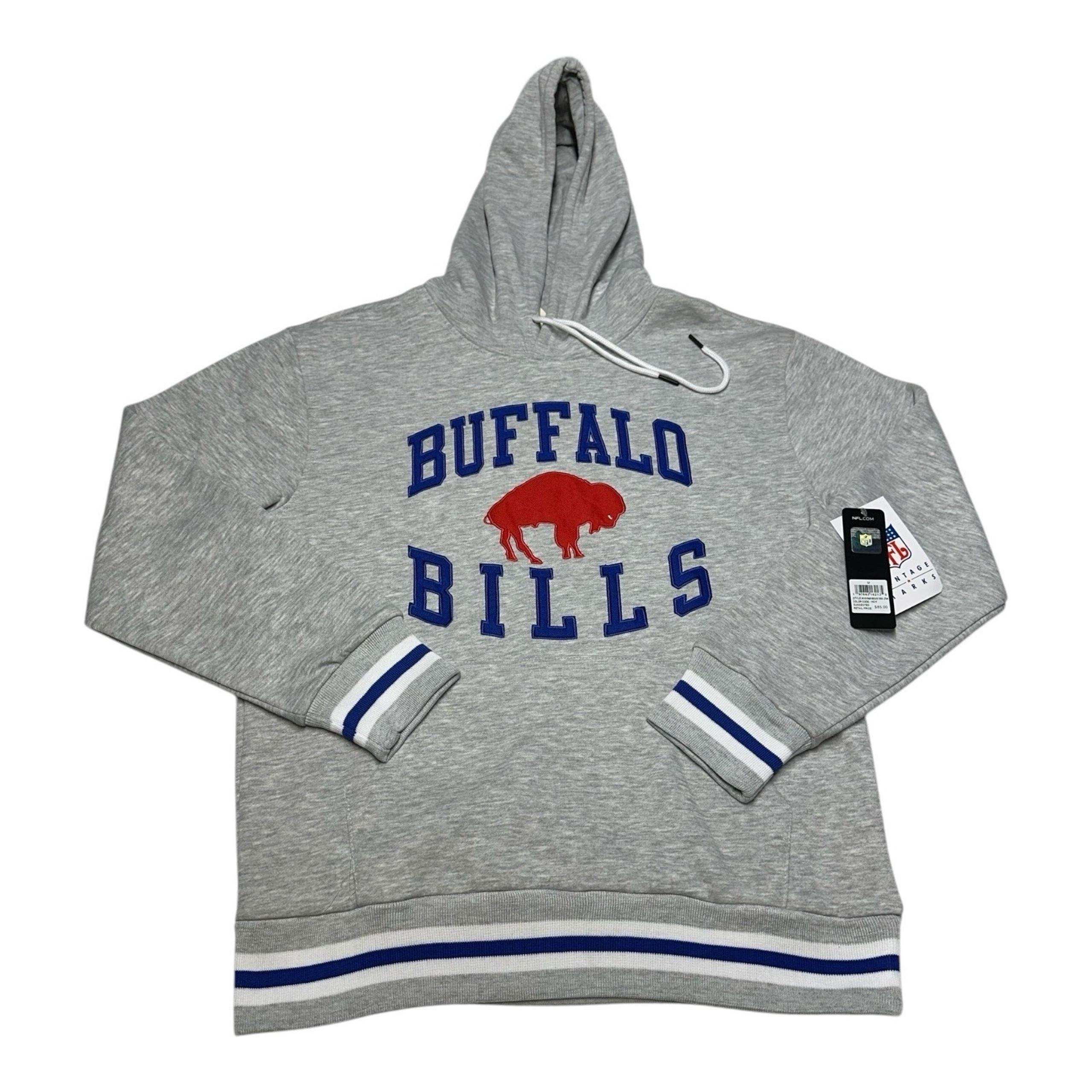 Buffalo Bills Hoodie Mens Sz M Gray Vintage Marks Throwback Sweatshirt Retro - NFL