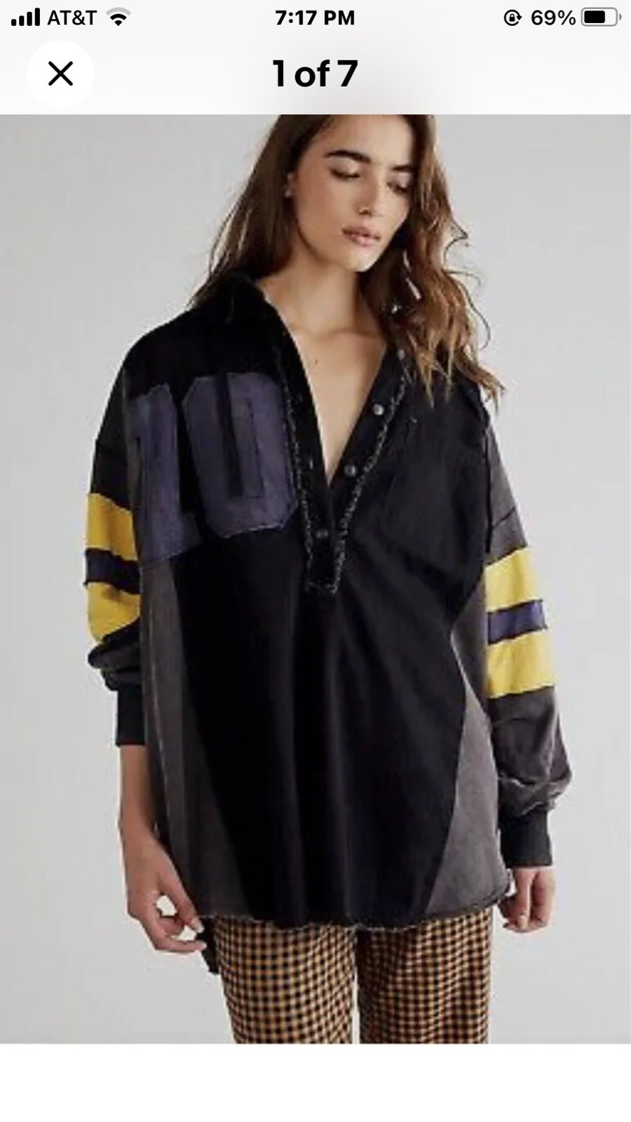 Free People Varsity Graphic Hooded Oversize Letter Embroidery Piecing