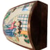 Antique Chinese Porcelain & Wood Trinket Box with red velvet lining. 8 x7 x4