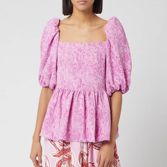 STINE GOYA Irene Snakeskin Puff Sleeve