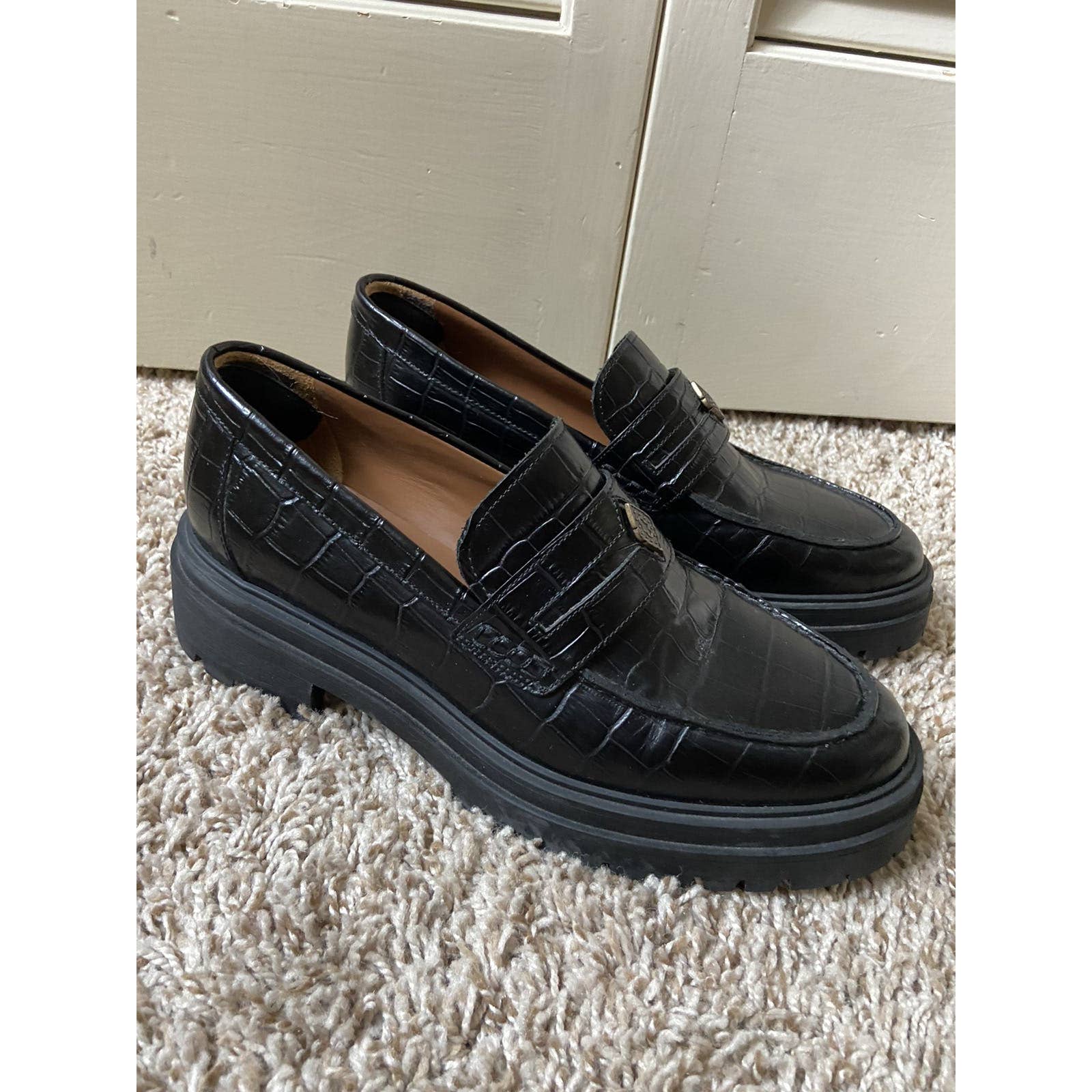 445 Ba&sh Black Leather Loafers Slip On Shoes Made in Portugal Women's Size 38