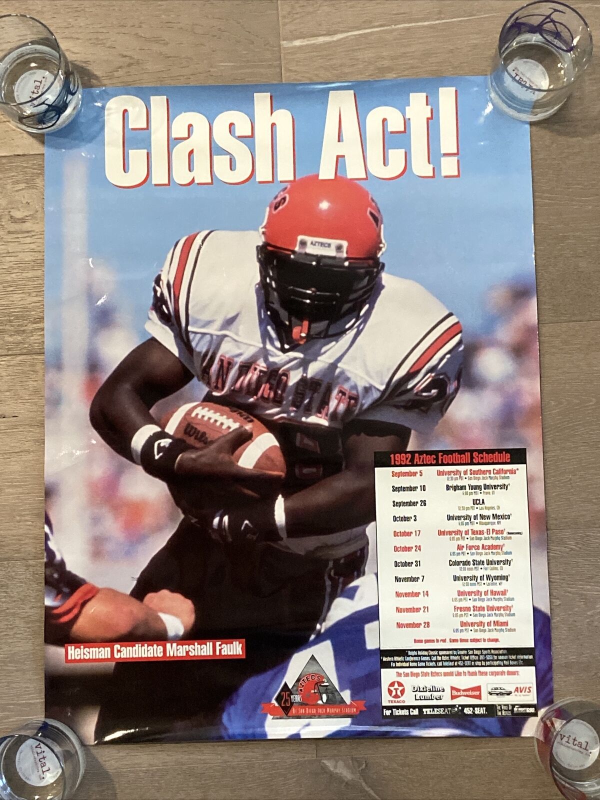 Marshall Faulk Original SDSU Aztecs 1992 Football Schedule 18x24 Poster Heisman