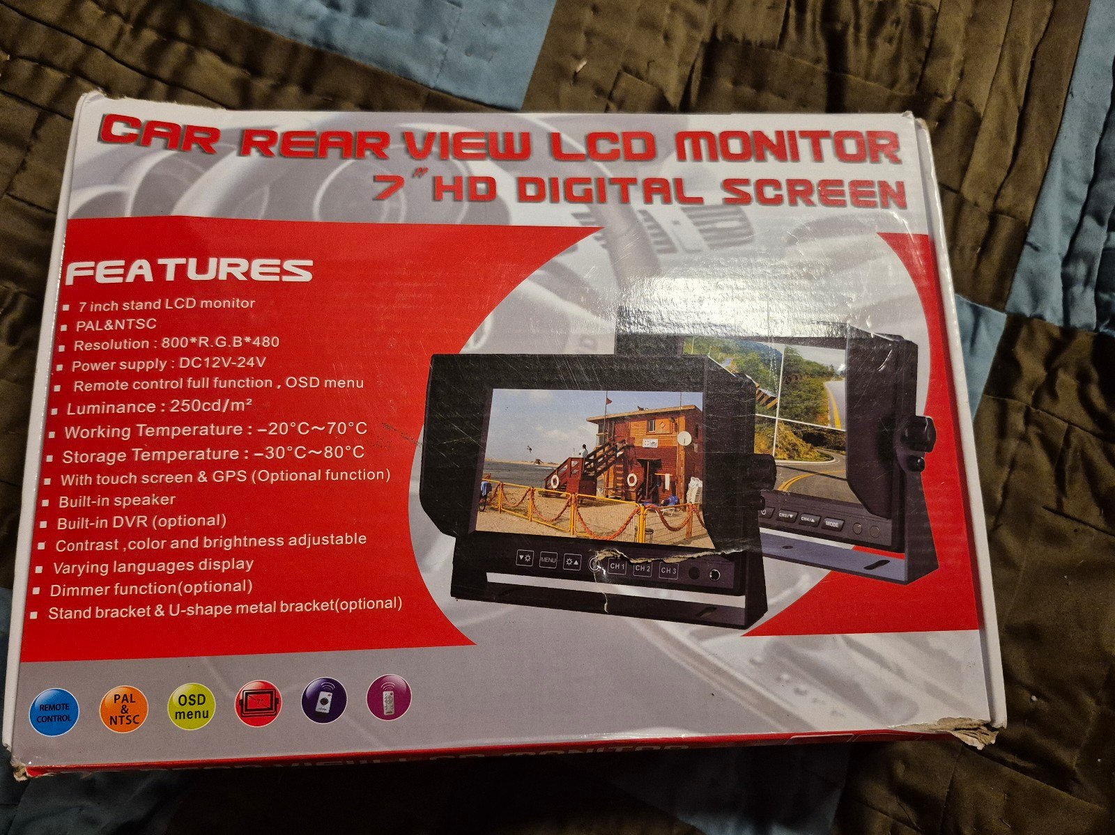 MONITOR - REAR VIEW: Crime Stopper Car LCD Color Quad 7-inches