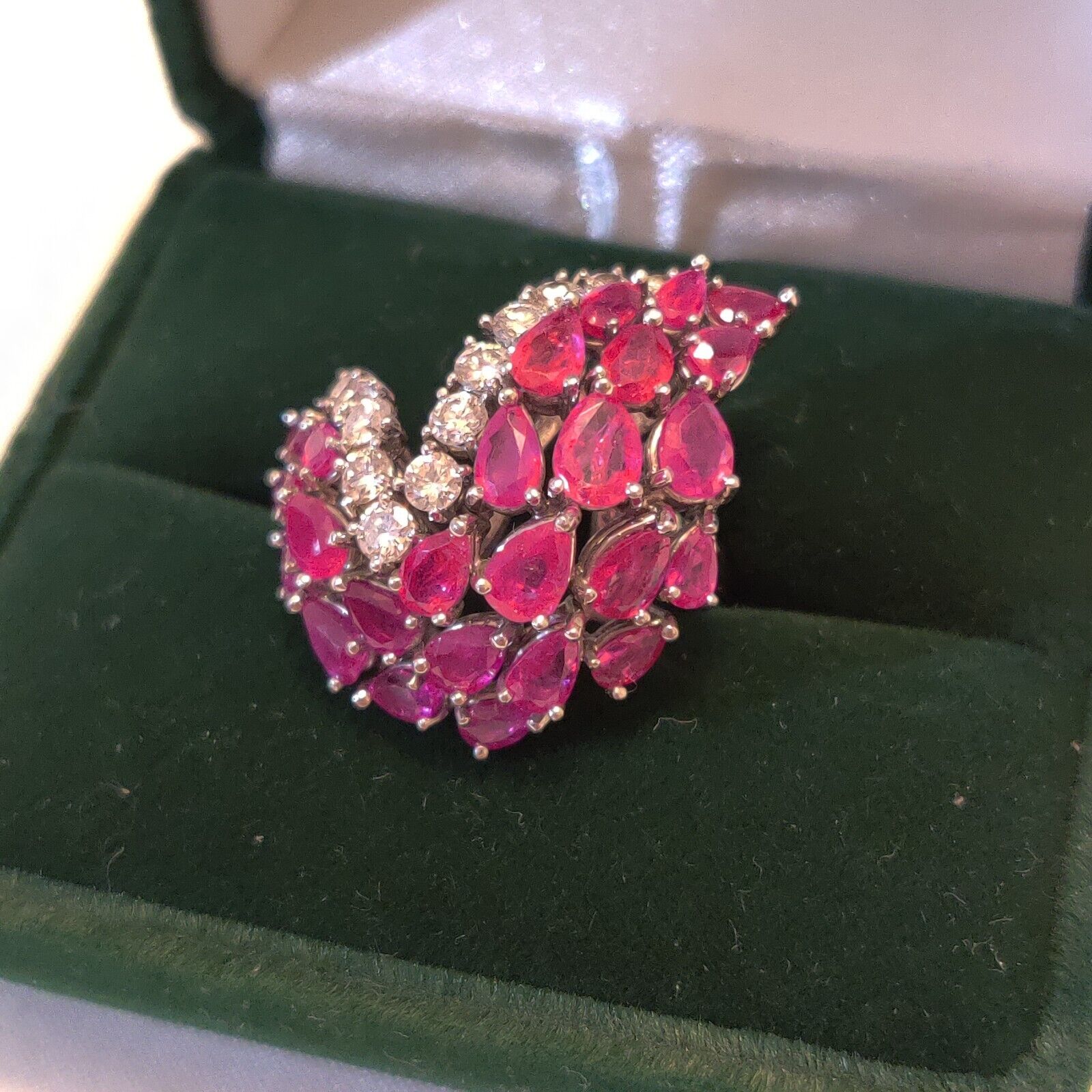 Women's Vintage Ruby and Diamond Cluster Cocktail Ring Size 8